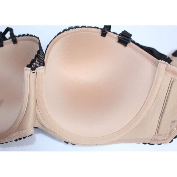 Torrid Curve Push Up Strapless Size 44D Black Beige Lace Wired Padded Bra NWT - Picture 11 of 15
